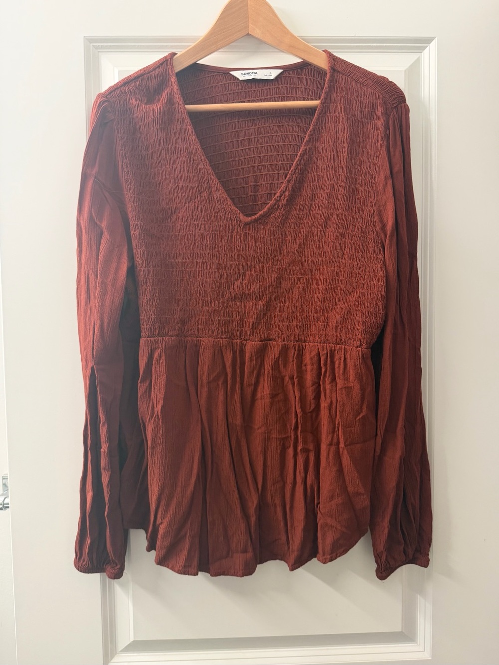 Sonoma Rust V-Neck Smocked Peplum Tunic